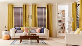 Mustard Eyelet Curtains in living room