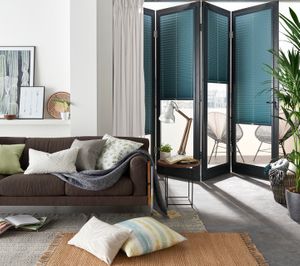 Lanbury-Teal-PerfectFit-Pleated-blinds-with-Serene-Stone-Voile-curtains