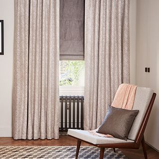 Echo Zinc curtains with Opulence Smoke roman blind