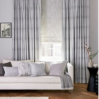 Serenity Shimmer curtains with Mineral Silver Birch roman blind