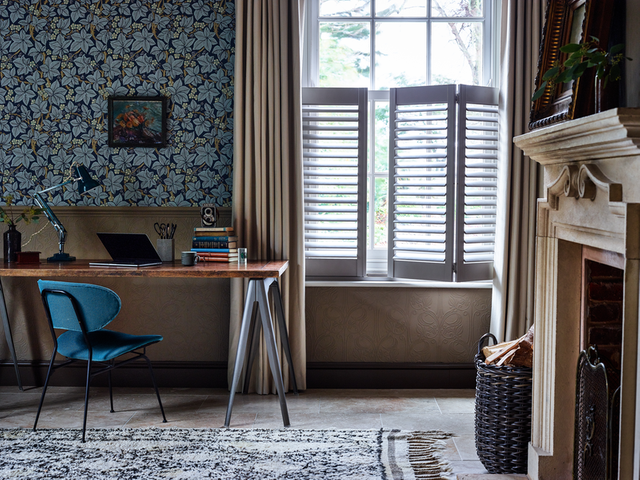 Stone grey shutters in cafe style in office