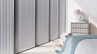 Cordova Grey Vertical blind in bedroom