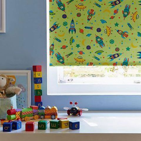 Roller Blind_To The Moon Bright Green_Childrens Bedroom
