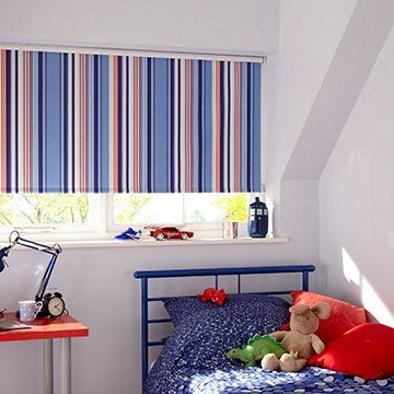 Blue Striped Bedroom Made to Measure Roller blind in Circus Royal hung in child's bedroom