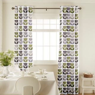 Rayna Apple Curtains in dining room with white furniture