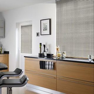 Sheer Luxury Soft Stone Venetian blinds in a modern kitchen