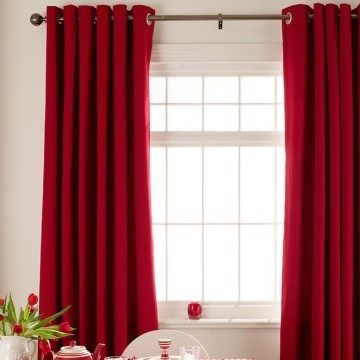 Tetbury Red eyelet curtains in an off-white dining room setting