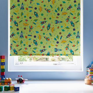 To the Moon Bright Green Blackout Roller blind