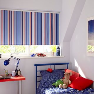 Striped Blackout Roller Blind used to control light in a childrens bedroom - Circus Royal Fabric Blackout Roller Blind