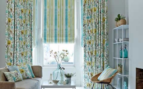Green blinds and curtains