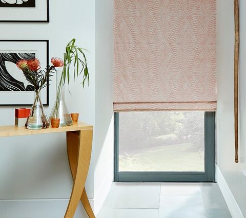 Zen Collection Origami Persimmon Fabric Pink Roman Blind