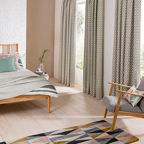 Bedroom with two windows dressed with Made to Measure Grey Laverne Glacier Curtains