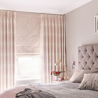 Serenity Blush curtain with Mineral Blush roman blind