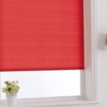 close up of red roller blind