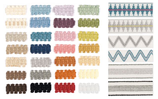 A variety of braids laid out alongside different patterns