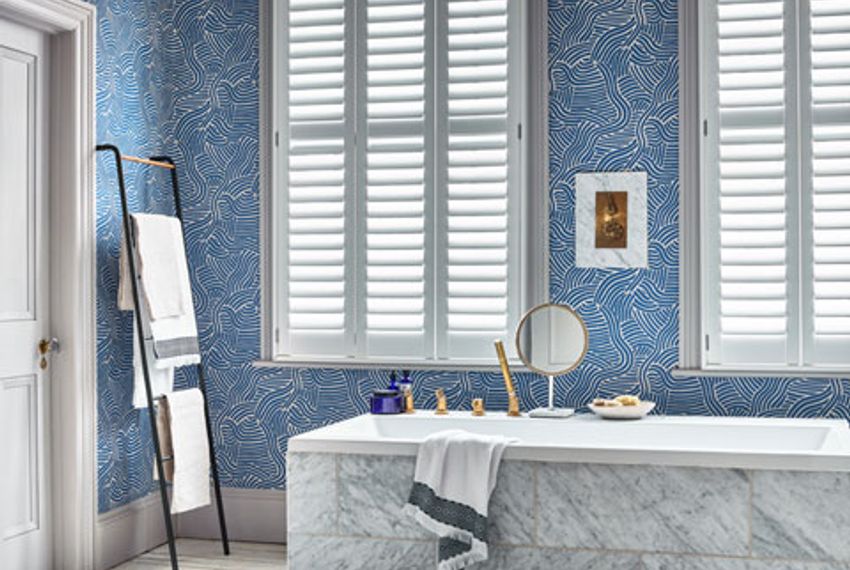 Henley white full height shutters in bathroom