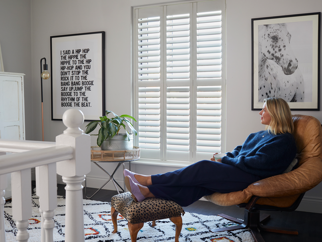 Silk white full height shutters in Erica Davies' home