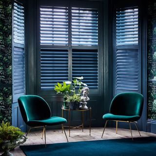 Green custom colour shutters in a living room