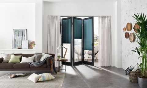 Lambury Teal Pleated Blind in bifold door