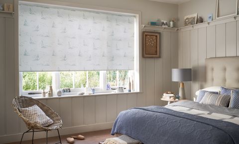 Boats Navy Roller blind in bedroom