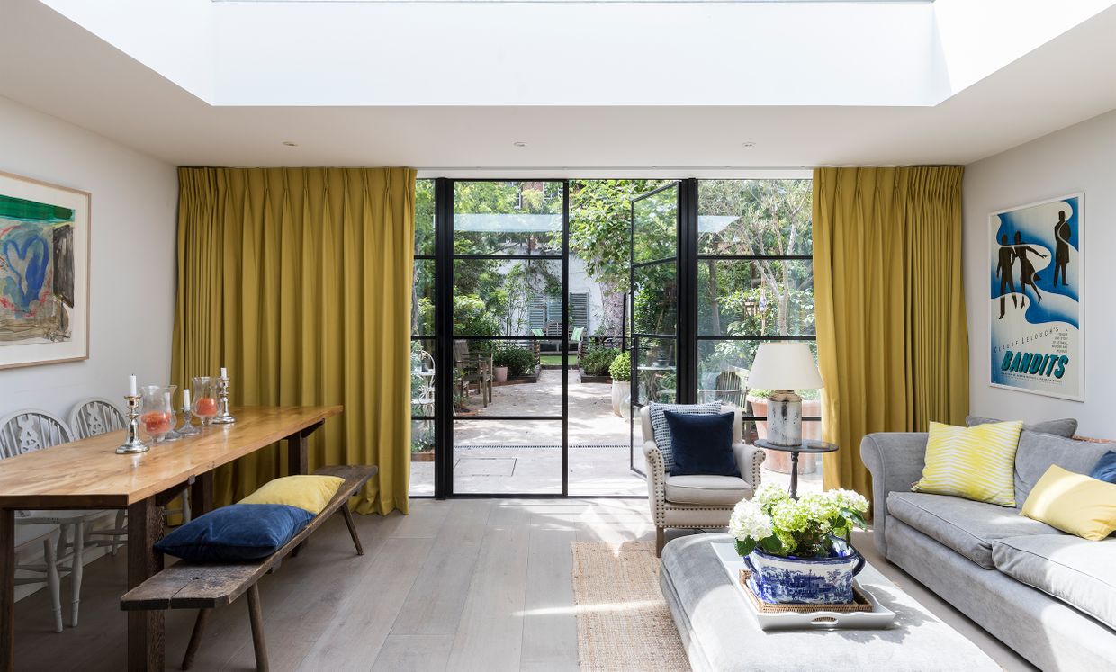 Tetbury Mustard curtains in living room