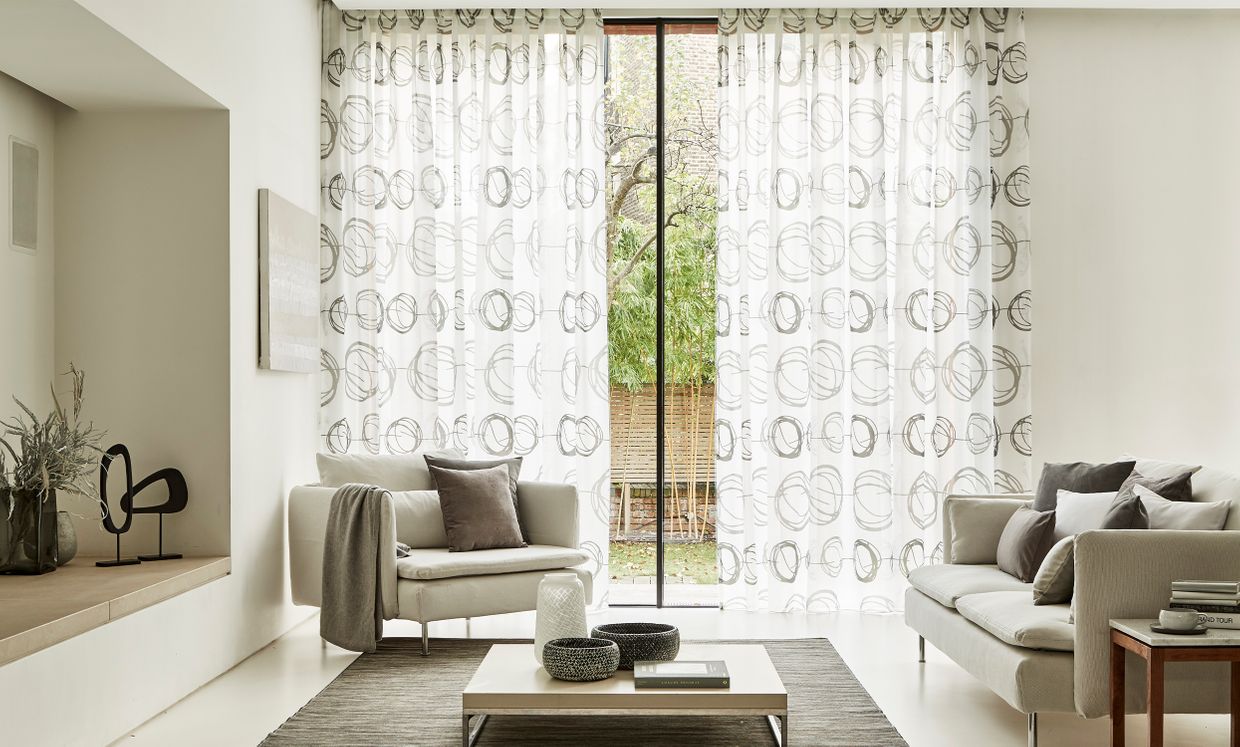 Swirl Dusk Voile curtain in living room