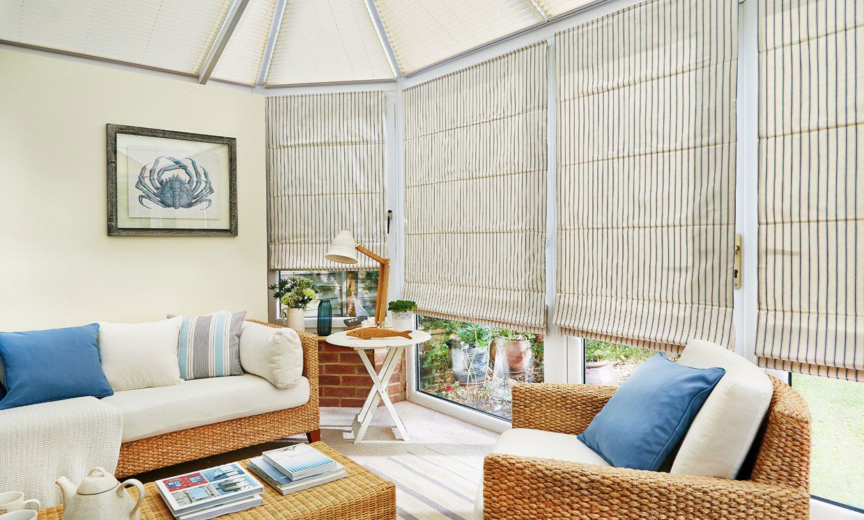 Downtown blue roman blinds
