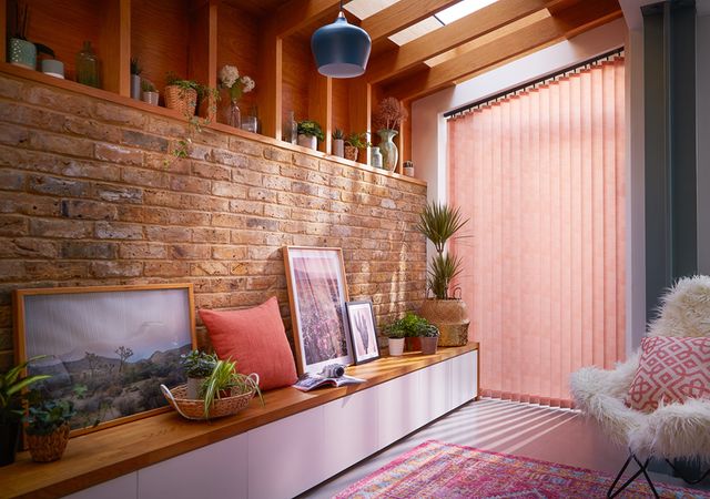 modern orange vertical blinds in a patio window