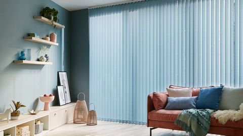 Fletcher Blue Vertical blind in living room
