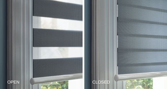 close up showing how day and night blinds can be adjusted to alter levels of incoming light