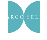 Margo Selby at Hillarys Logo with two blue half circles placed back to back
