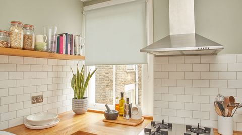 hexham stone roller blind in kitchen