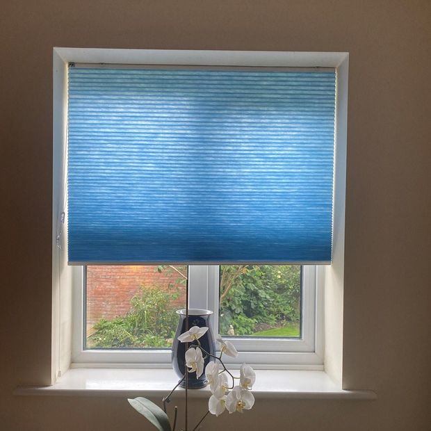 thermashade blue pleated blind in bedroom