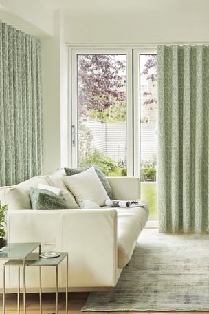 Alder celadon green floor length wave curtains in living room