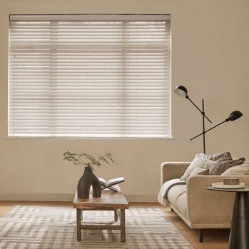 White Wash Wooden Venetian Blinds In A Scandi Style Living Room