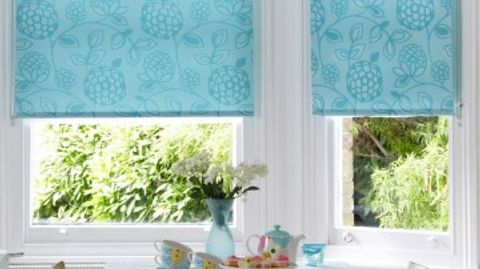 Serena Teal roller blind in dining room