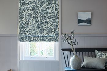 blue patterned roman blind
