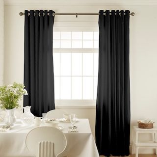 Islita Charcoal Curtains in dining room with white furniture