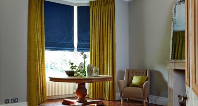 Mustard-blue-roman-blinds-and-curtains