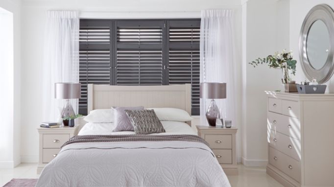 Grey Shutters with Wisp White Voiles