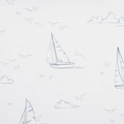 Repeating boats pattern on a white coloured fabric 