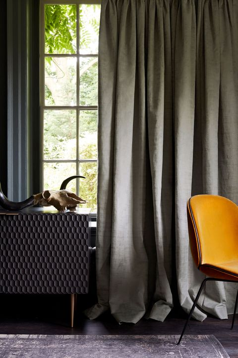 Edgy room decorated with Grey Velvet Curtains 