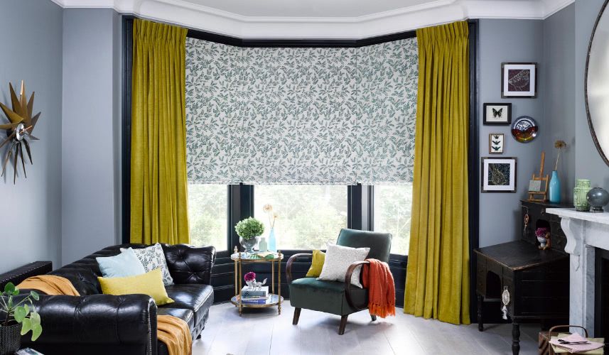 bay window blinds and curtains