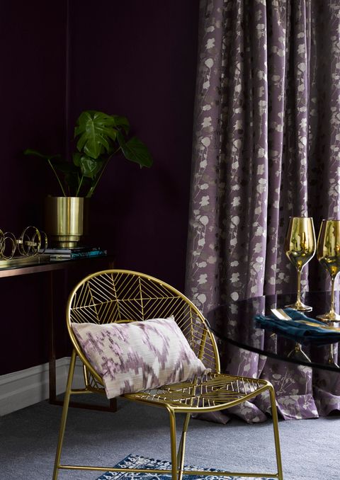 Stylish Lavender curtains hanging in a luxurious bedroom