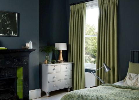 Lindora Wasabi curtains in bedroom