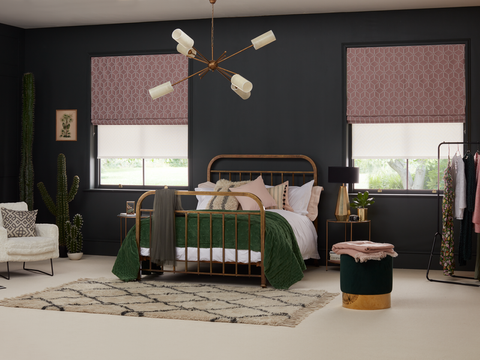 Nexus Blush Roman blinds in bedroom