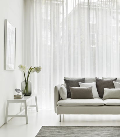 Living room with white Voile curtains