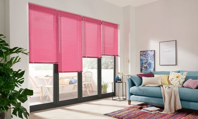 Riviera Fuschia Venetian blinds in living room