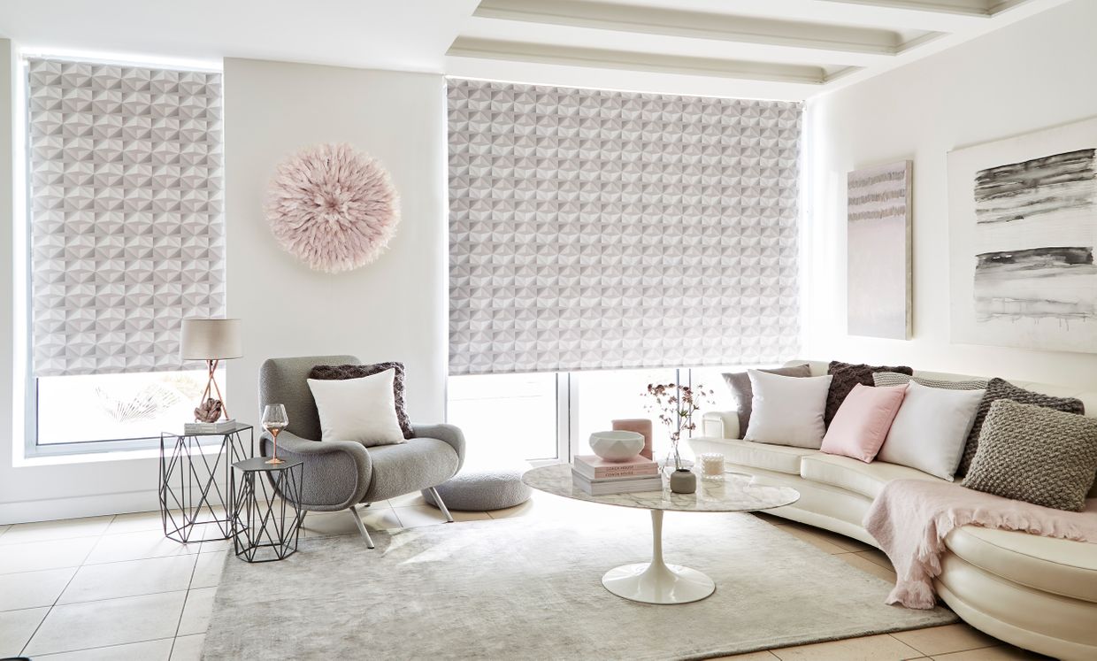 grey blinds in living room