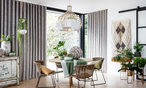 Echo Zinc eyelet curtains in dining room